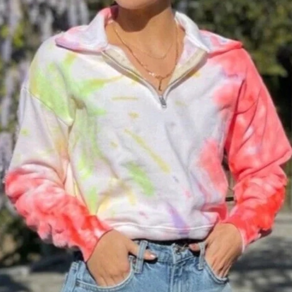 RE/DONE x Hanes Neon Space Dye 70s Half Zip Tie Dye Sweatshirt